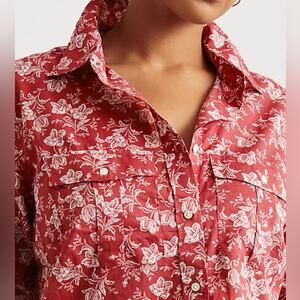 Ralph Lauren Lauren Floral Cotton Dobby Shirt - Bright Clay - White Size Medium